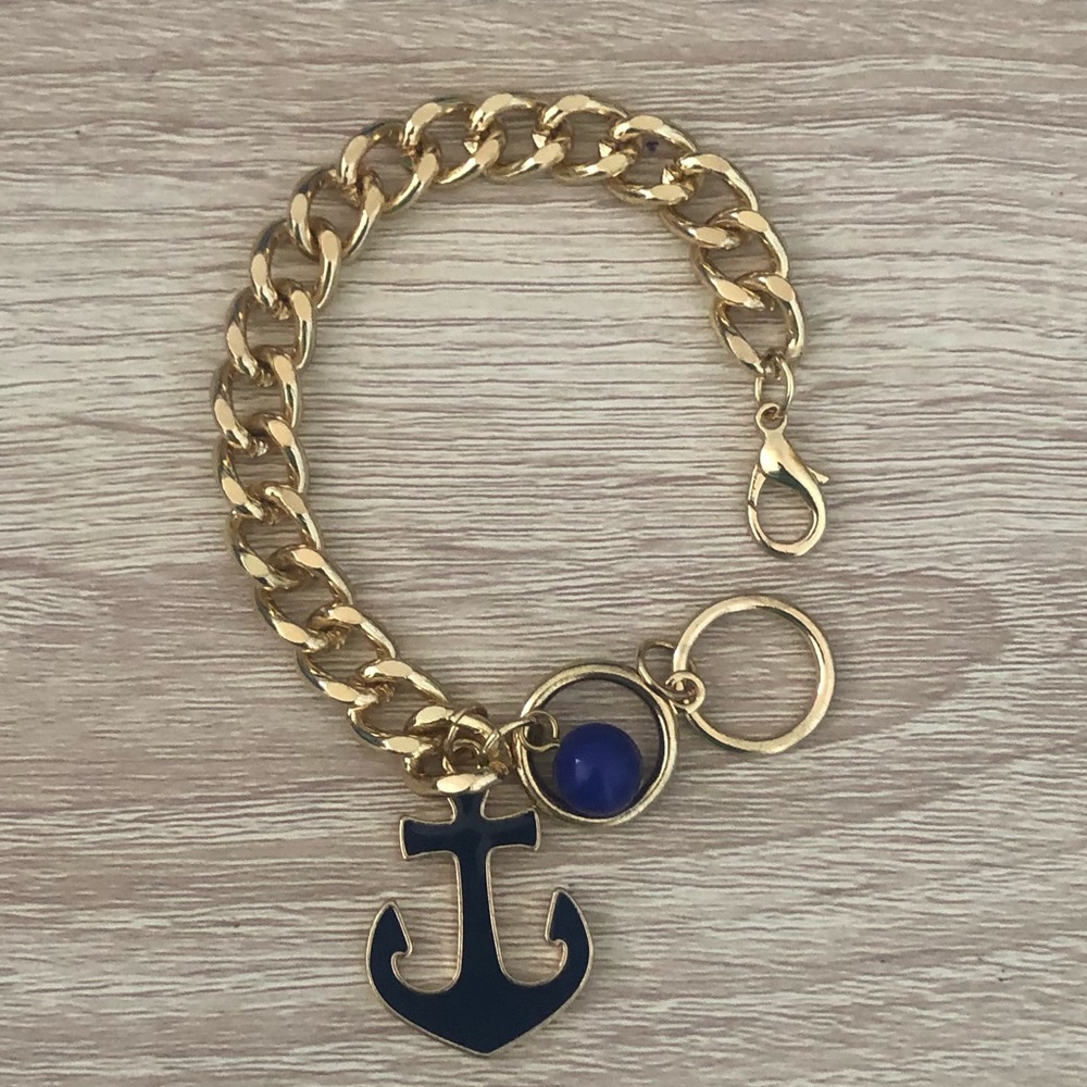 Nautical Anchor Bracelet. Gold & Blue